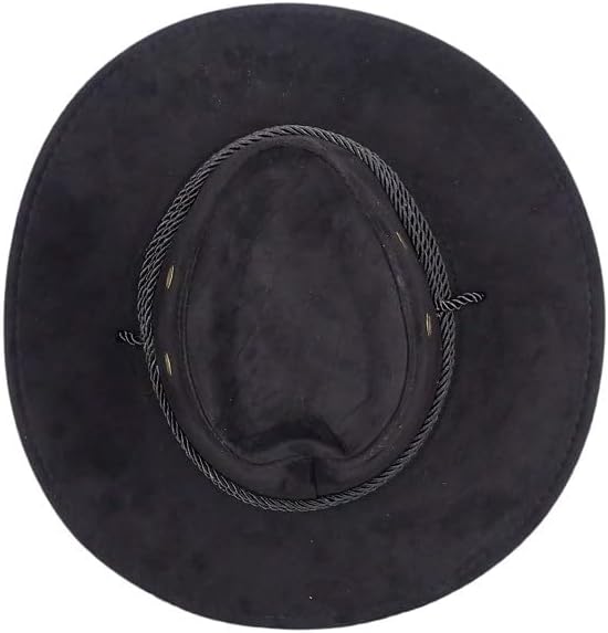 Mrlahat Cowboy Faux Felt Western Hat Fedora Outdoor Wide Brim Hat with Chin Strap