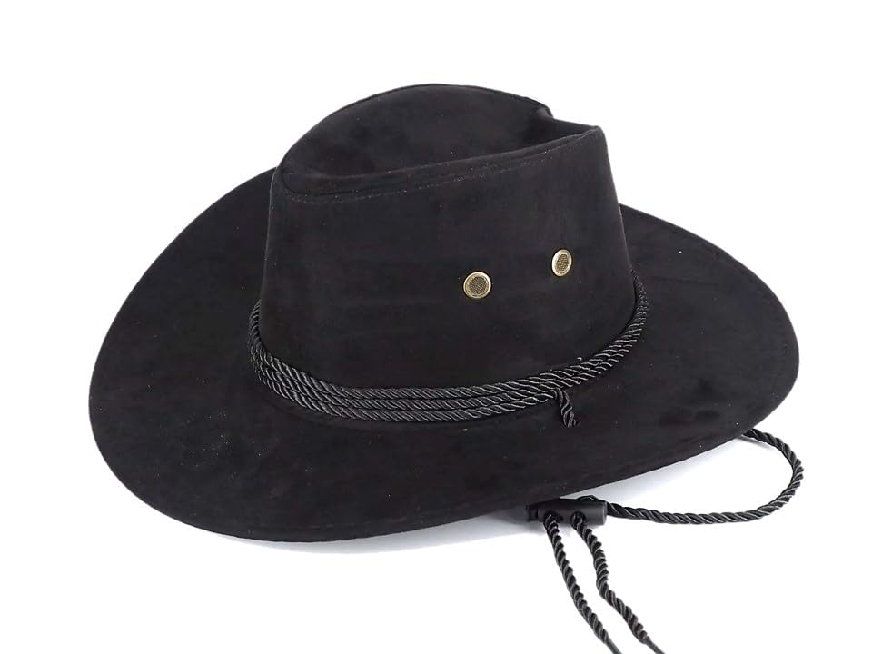 Mrlahat Cowboy Faux Felt Western Hat Fedora Outdoor Wide Brim Hat with Chin Strap