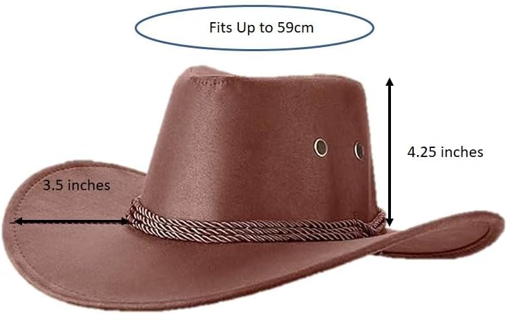 Mrlahat Cowboy Faux Felt Western Hat Fedora Outdoor Wide Brim Hat with Chin Strap