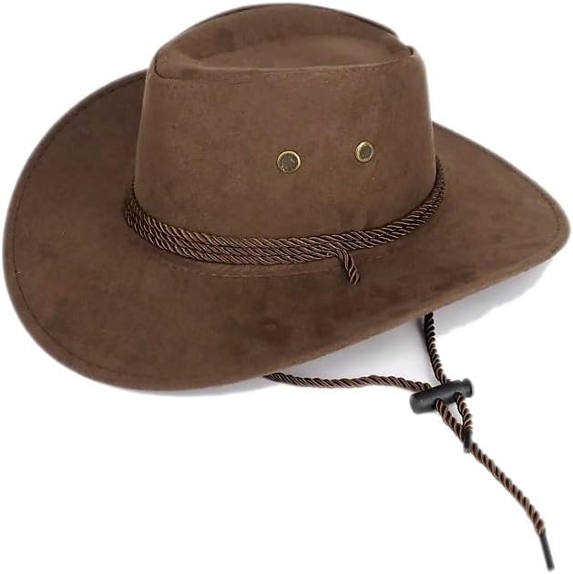 Mrlahat Cowboy Faux Felt Western Hat Fedora Outdoor Wide Brim Hat with Chin Strap