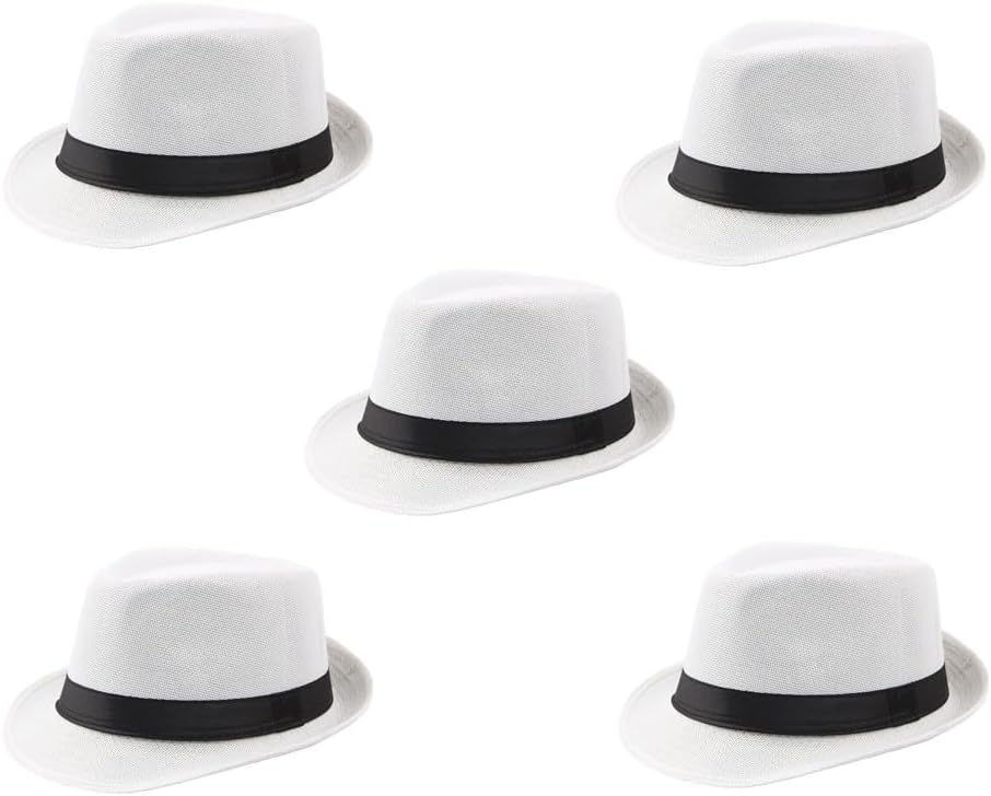 Mrlahat 5 Pcs Unisex Classic Trilby Fedora Casual Short Brim Structured Gangster Panama Hat