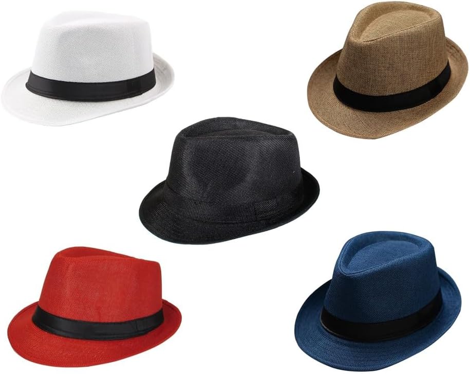 Mrlahat 5 Pcs Unisex Classic Trilby Fedora Casual Short Brim Structured Gangster Panama Hat