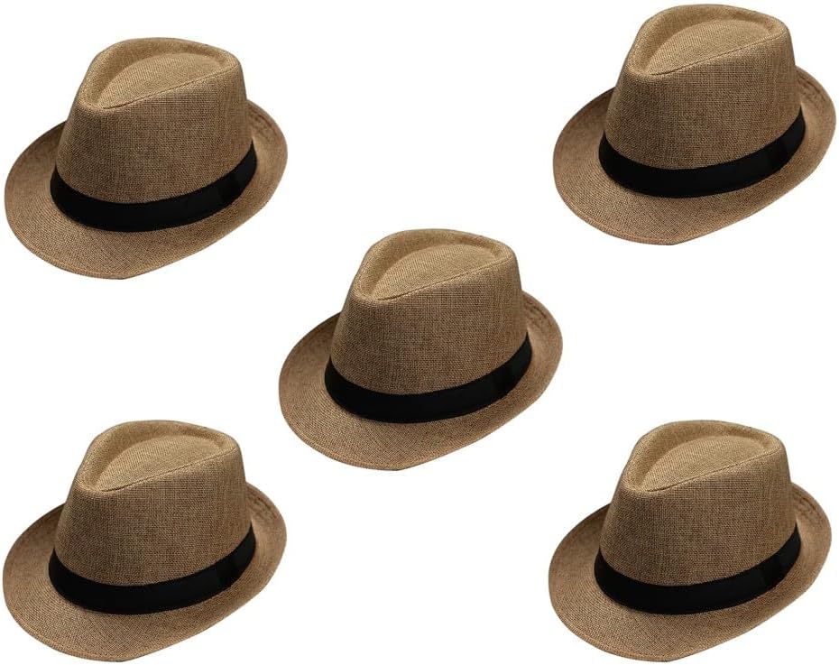 Mrlahat 5 Pcs Unisex Classic Trilby Fedora Casual Short Brim Structured Gangster Panama Hat