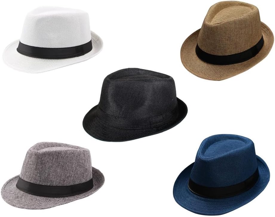 Mrlahat 5 Pcs Unisex Classic Trilby Fedora Casual Short Brim Structured Gangster Panama Hat