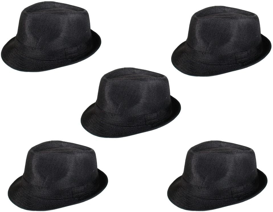 Mrlahat 5 Pcs Unisex Classic Trilby Fedora Casual Short Brim Structured Gangster Panama Hat