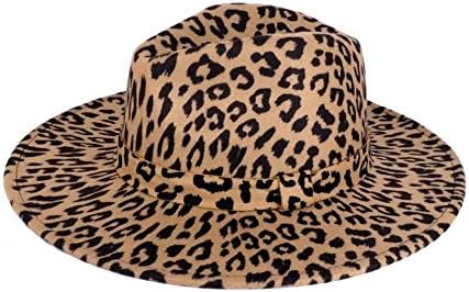 Fedora Leopard Style Women and Men Flat Wide Brim Warm Felt Retro Style Panama Hat