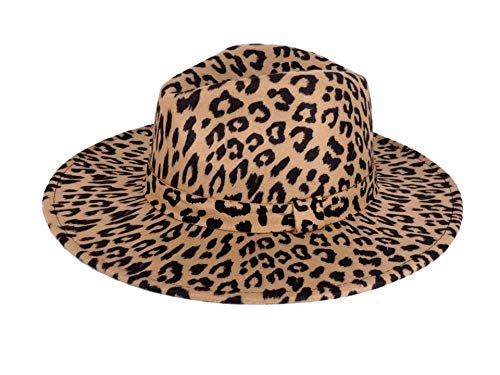 Fedora Leopard Style Women and Men Flat Wide Brim Warm Felt Retro Style Panama Hat