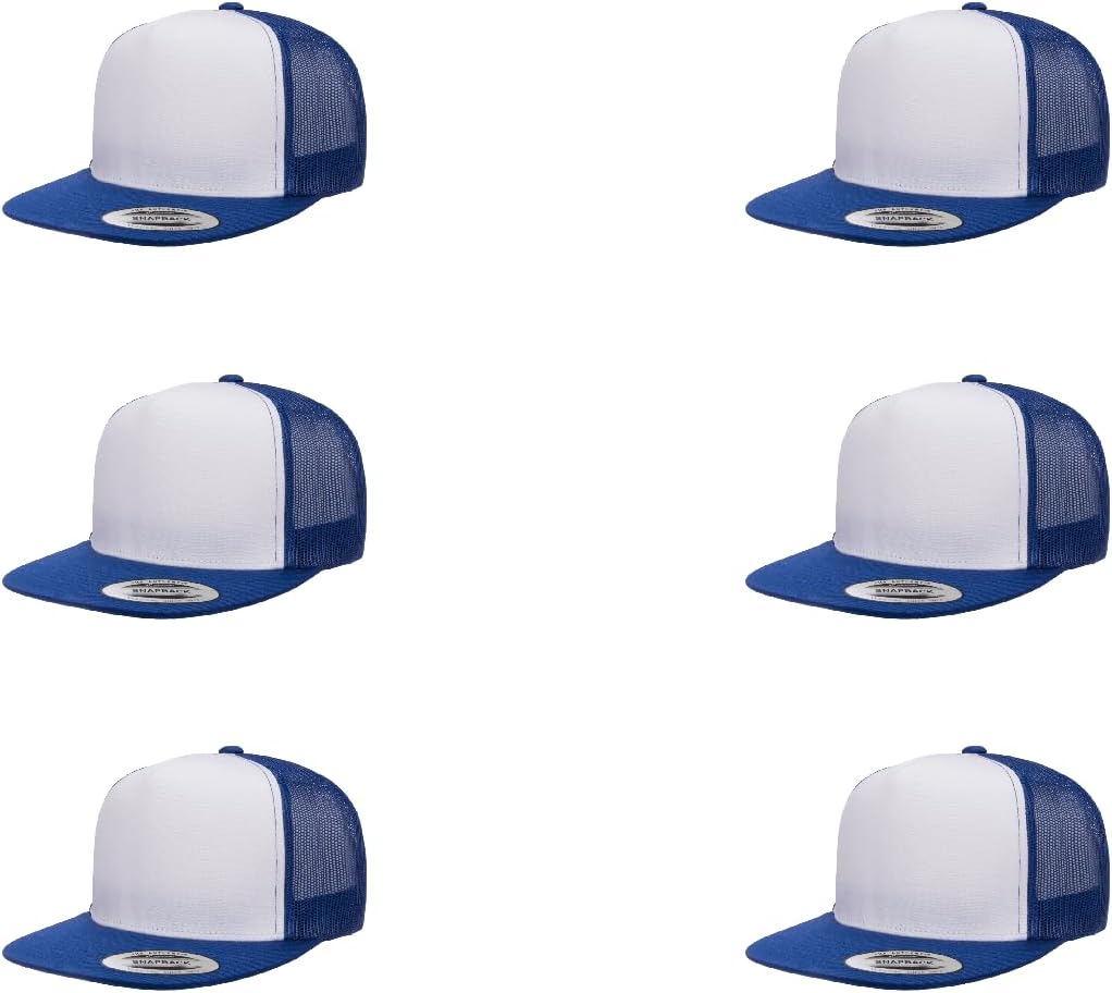 6Pcs Yupoong 5 Panel 6006 Yp by Flexfit Classic Trucker Snapback Hat Cap