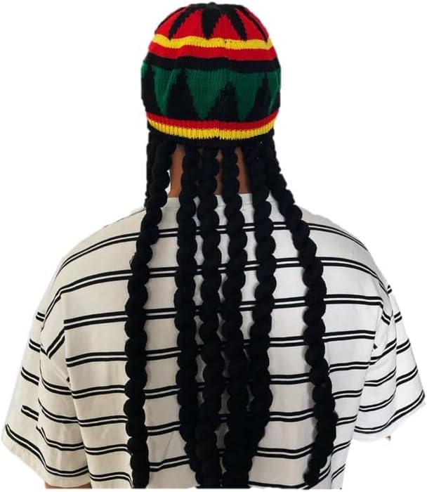 Rasta Unisex Hat with Black Dreadlocks Wig Cap