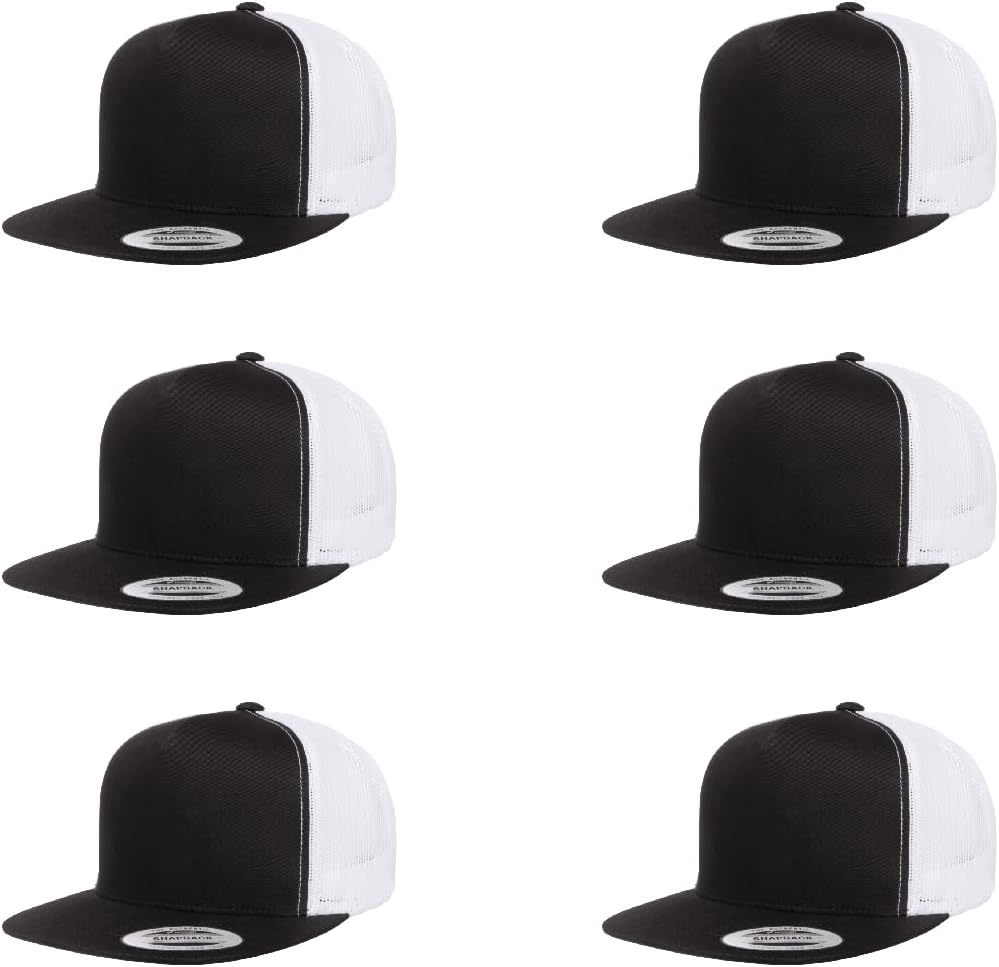 6Pcs Yupoong 5 Panel 6006 Yp by Flexfit Classic Trucker Snapback Hat Cap