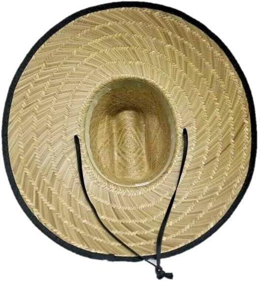 Classic Straw Sun Beach Hat Wide Brim with Chin Cord OSFM