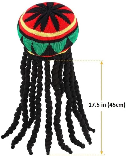 Rasta Unisex Hat with Black Dreadlocks Wig Cap