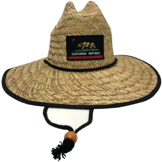 Classic Straw Sun Beach Hat Wide Brim with Chin Cord OSFM