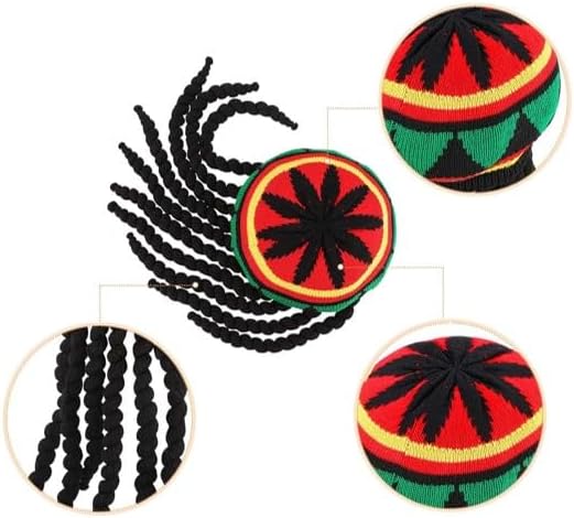 Rasta Unisex Hat with Black Dreadlocks Wig Cap