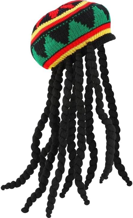 Rasta Unisex Hat with Black Dreadlocks Wig Cap