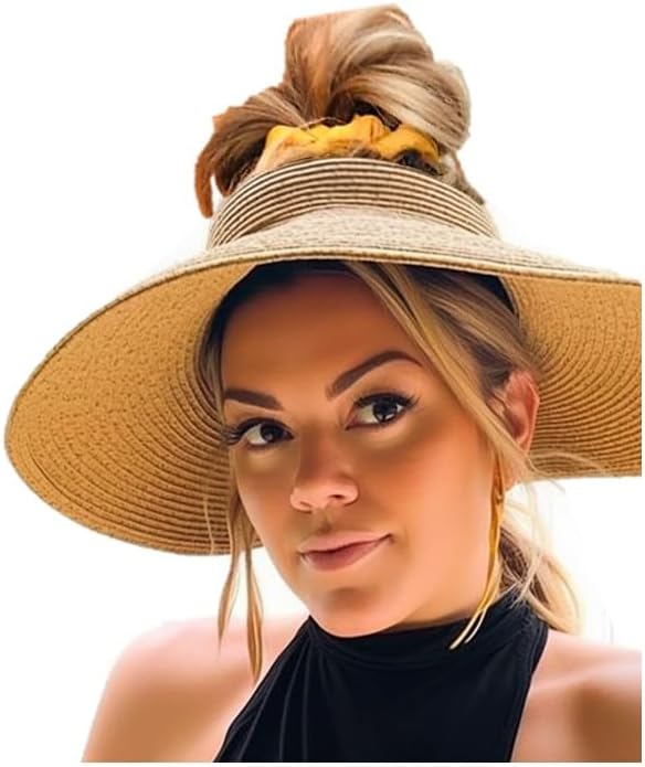 Women Sun Outdoor Visor Long Wide Brim Beach Straw Foldable Floopy Hat