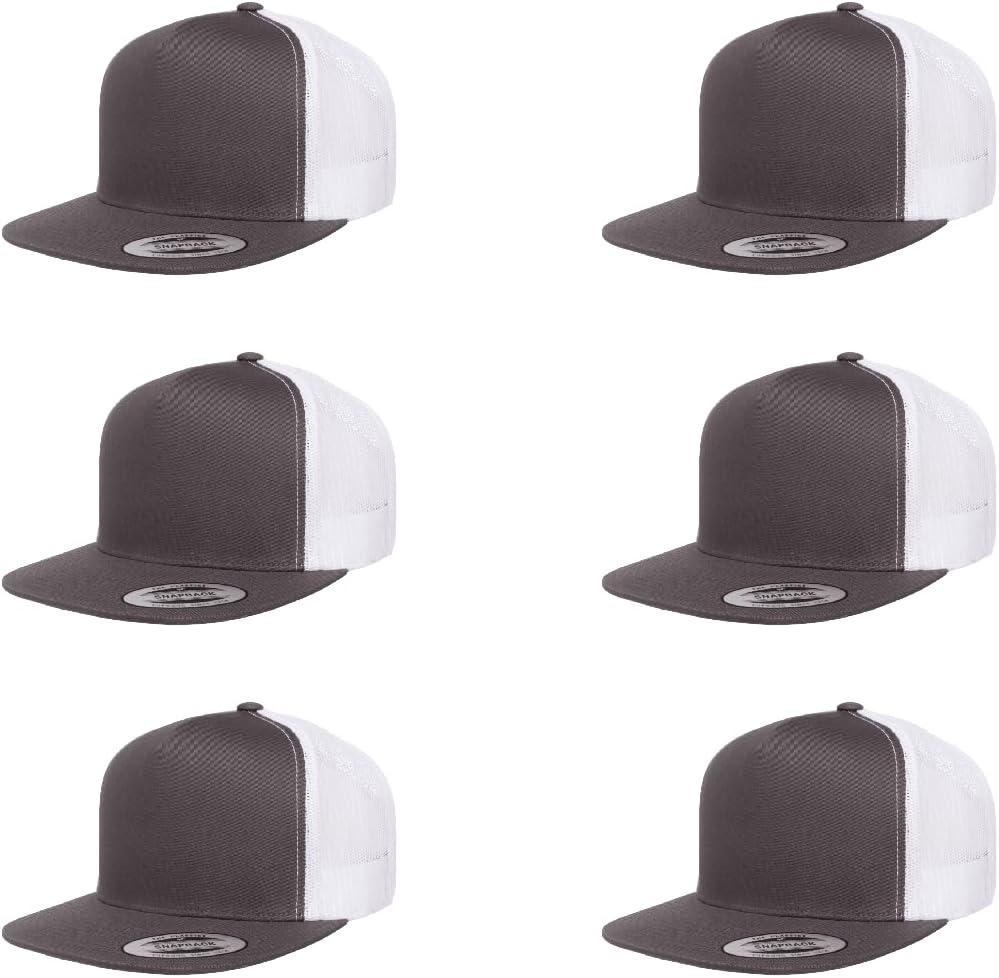 6Pcs Yupoong 5 Panel 6006 Yp by Flexfit Classic Trucker Snapback Hat Cap