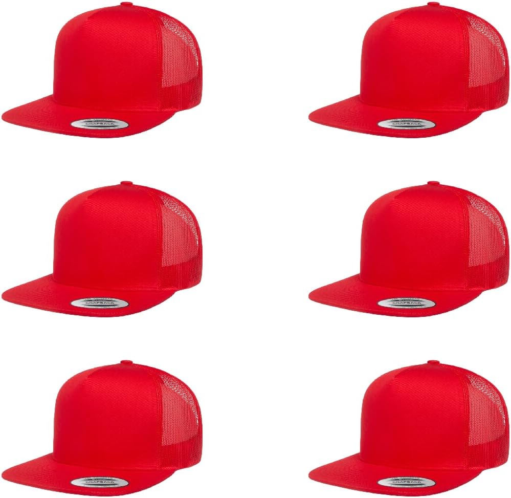 6Pcs Yupoong 5 Panel 6006 Yp by Flexfit Classic Trucker Snapback Hat Cap