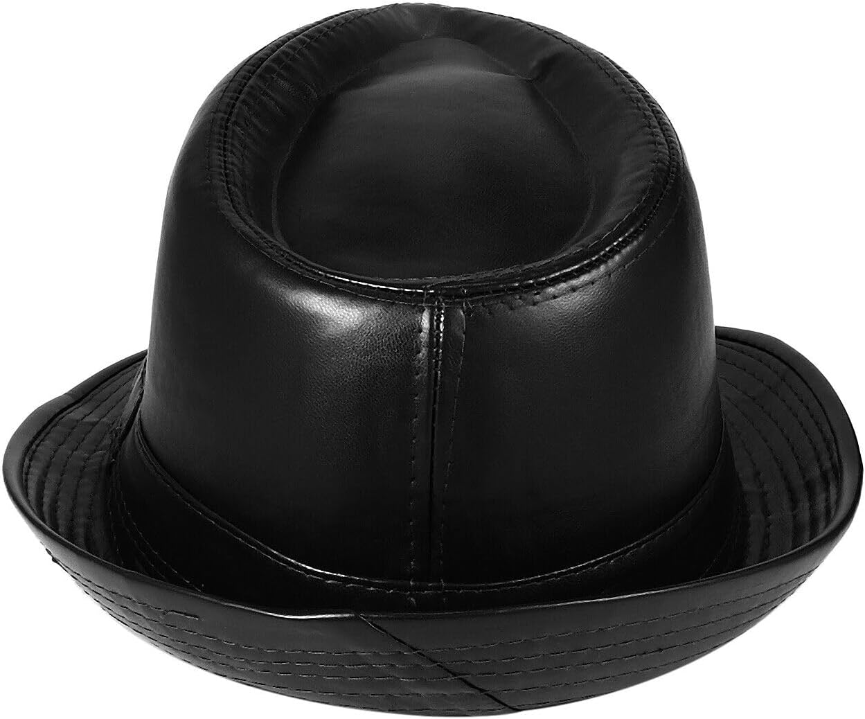 Fedora Faux Pu Leather Adult Unisex Classic Manhattan Felt Trilby Short Brim Bowler Hat