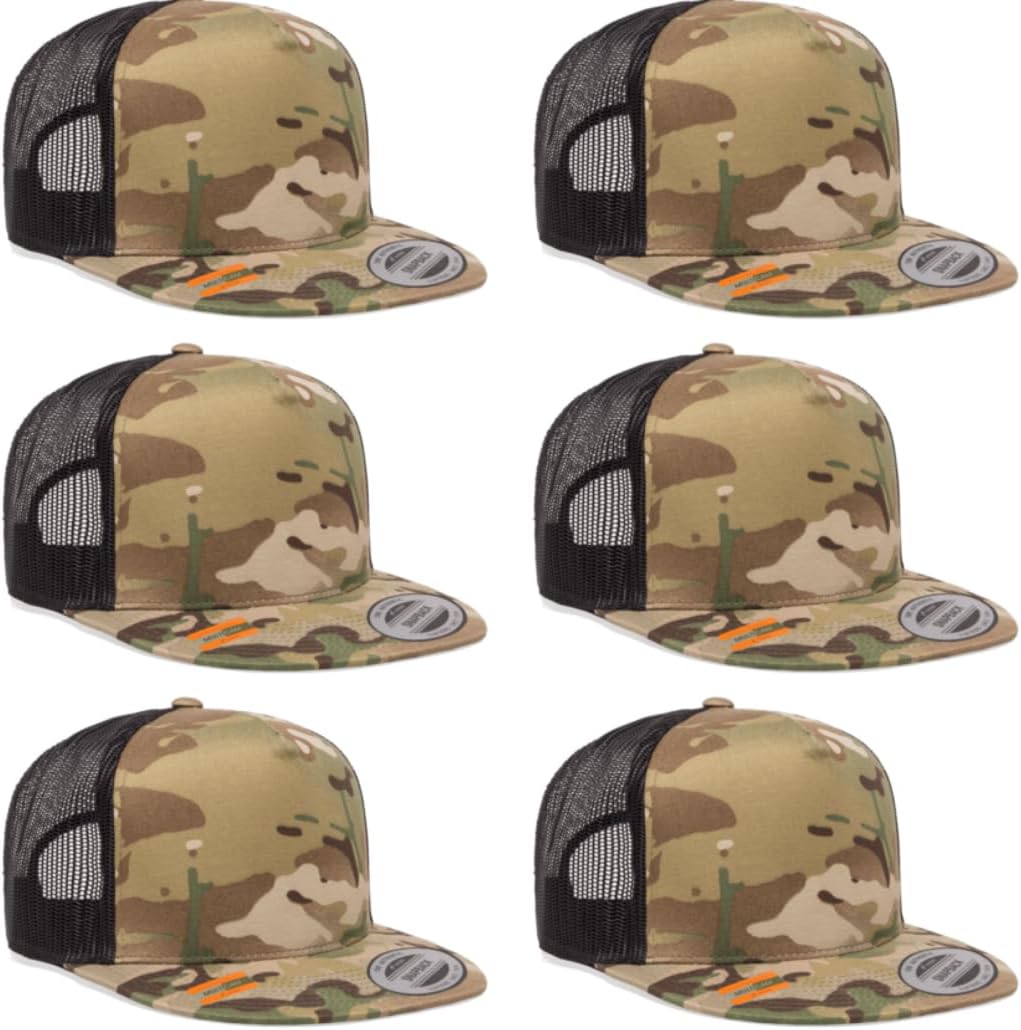 6Pcs Yupoong 5 Panel 6006 Yp by Flexfit Classic Trucker Snapback Hat Cap