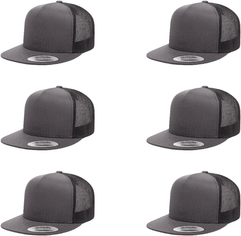 6Pcs Yupoong 5 Panel 6006 Yp by Flexfit Classic Trucker Snapback Hat Cap