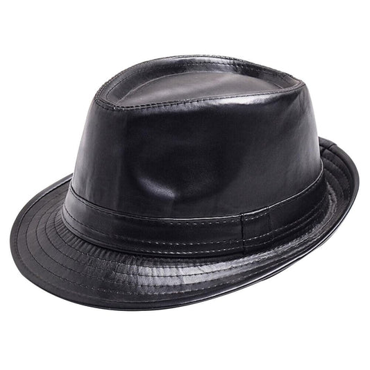 Fedora Faux Pu Leather Adult Unisex Classic Manhattan Felt Trilby Short Brim Bowler Hat