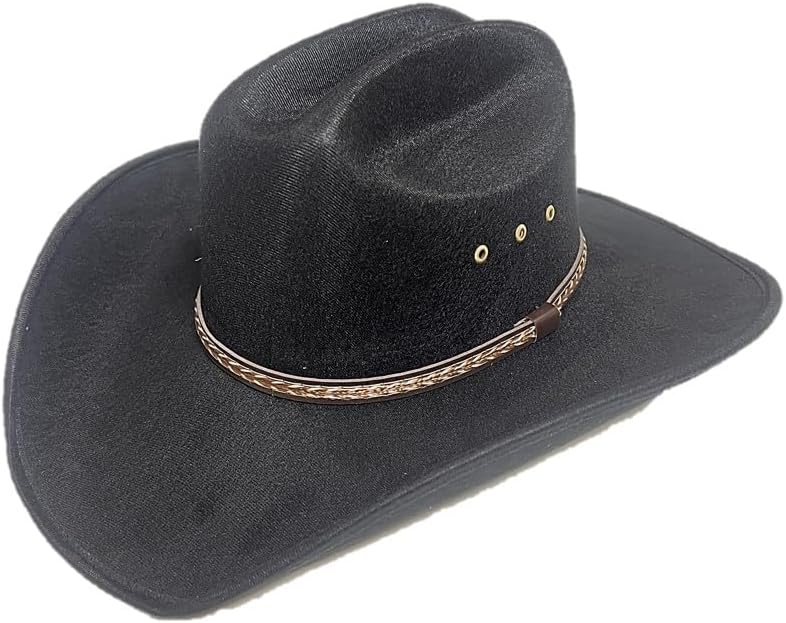 Faux Felt Western Cowboy & Cowgirl Hat Wide Brim Front Pinch Style