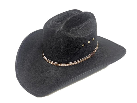 Faux Felt Western Cowboy & Cowgirl Hat Wide Brim Front Pinch Style