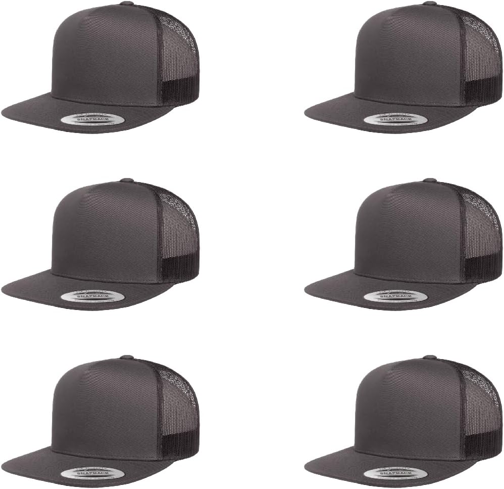 6Pcs Yupoong 5 Panel 6006 Yp by Flexfit Classic Trucker Snapback Hat Cap