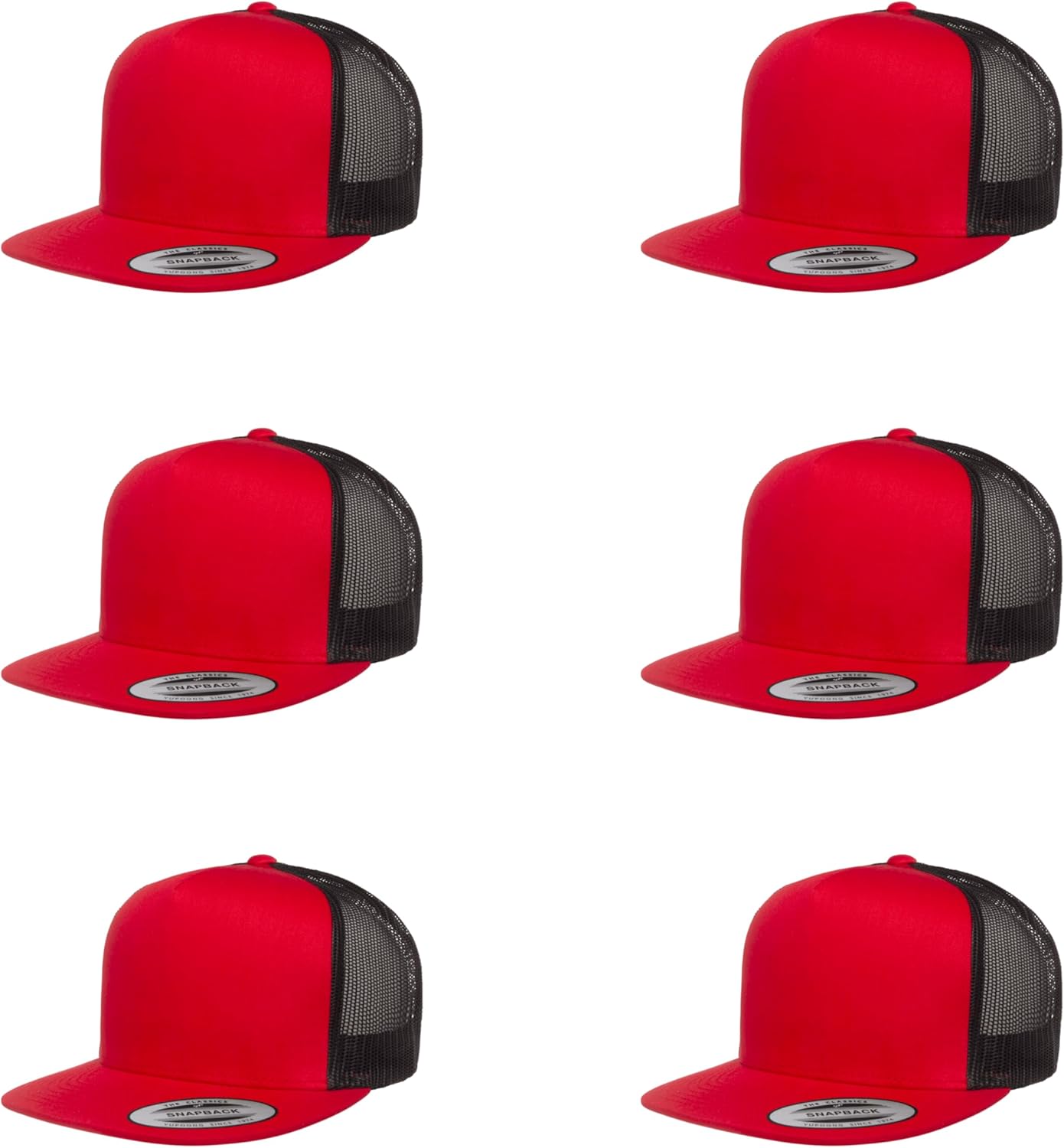 6Pcs Yupoong 5 Panel 6006 Yp by Flexfit Classic Trucker Snapback Hat Cap