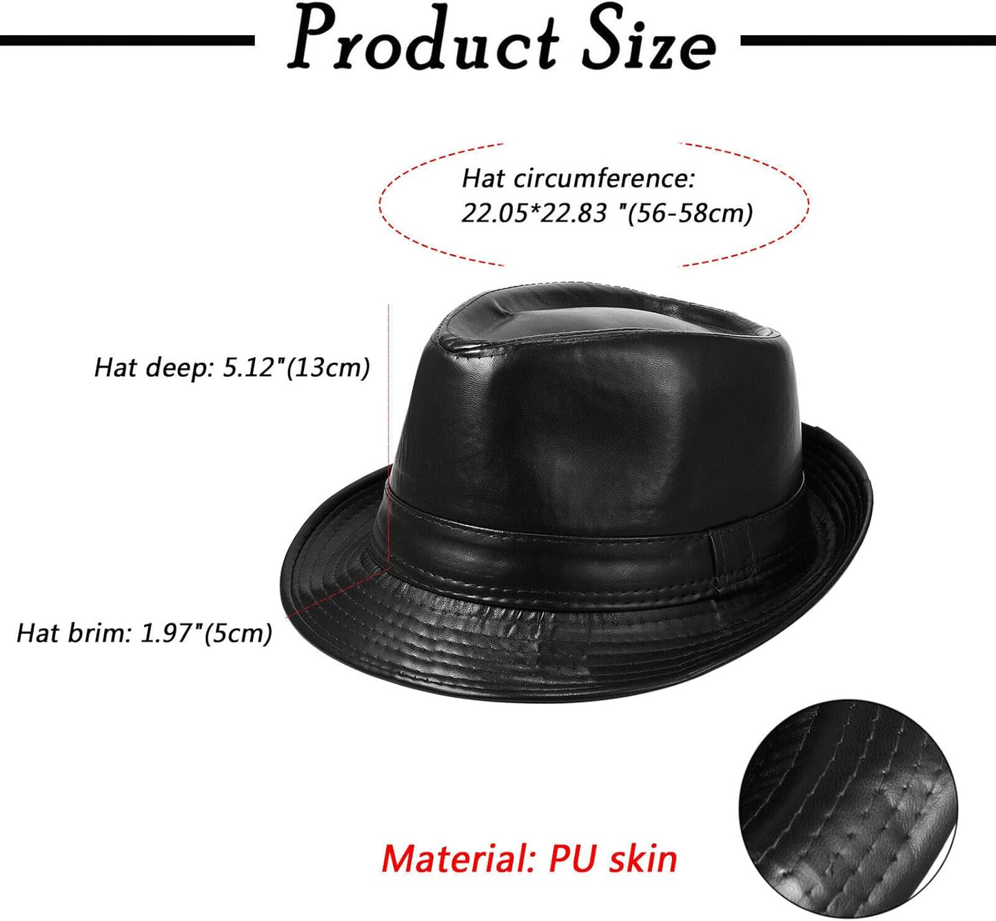 Fedora Faux Pu Leather Adult Unisex Classic Manhattan Felt Trilby Short Brim Bowler Hat