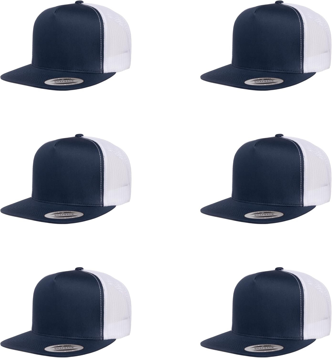 6Pcs Yupoong 5 Panel 6006 Yp by Flexfit Classic Trucker Snapback Hat Cap