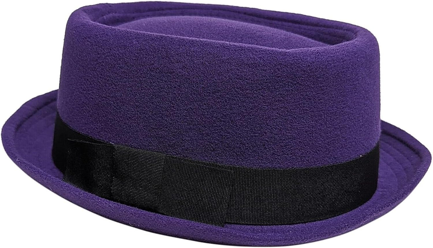 Porkpie All Season Unisex Derby Fedora Upturn Short Brim Wool Blend Hat