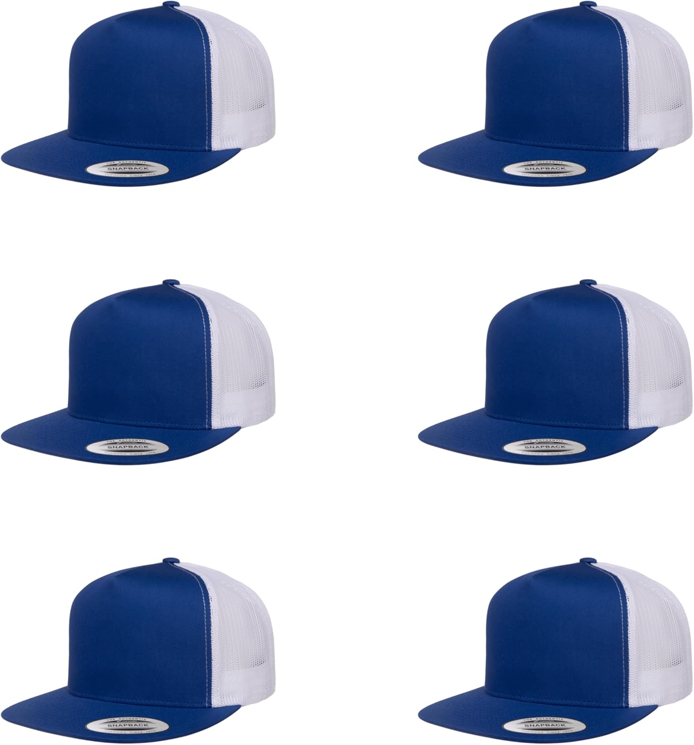 6Pcs Yupoong 5 Panel 6006 Yp by Flexfit Classic Trucker Snapback Hat Cap