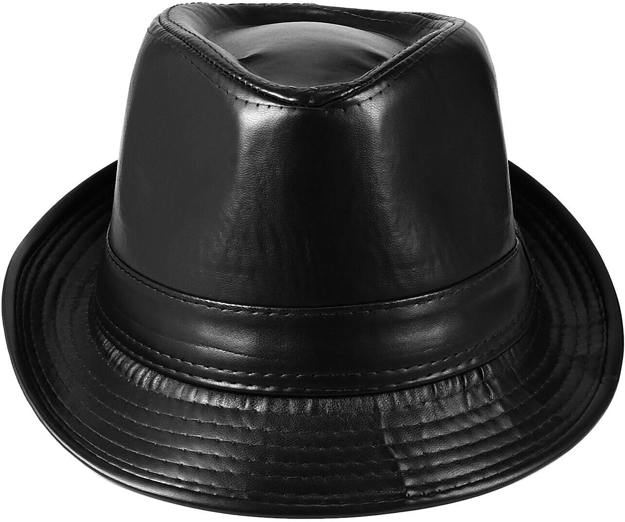 Fedora Faux Pu Leather Adult Unisex Classic Manhattan Felt Trilby Short Brim Bowler Hat