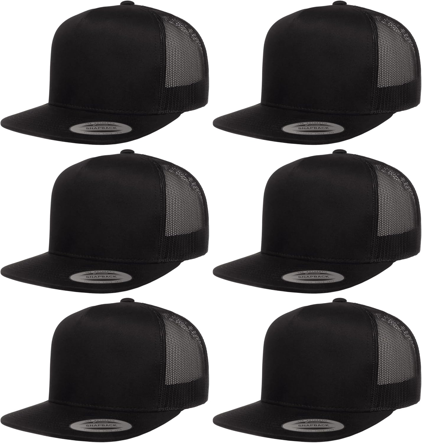 6Pcs Yupoong 5 Panel 6006 Yp by Flexfit Classic Trucker Snapback Hat Cap
