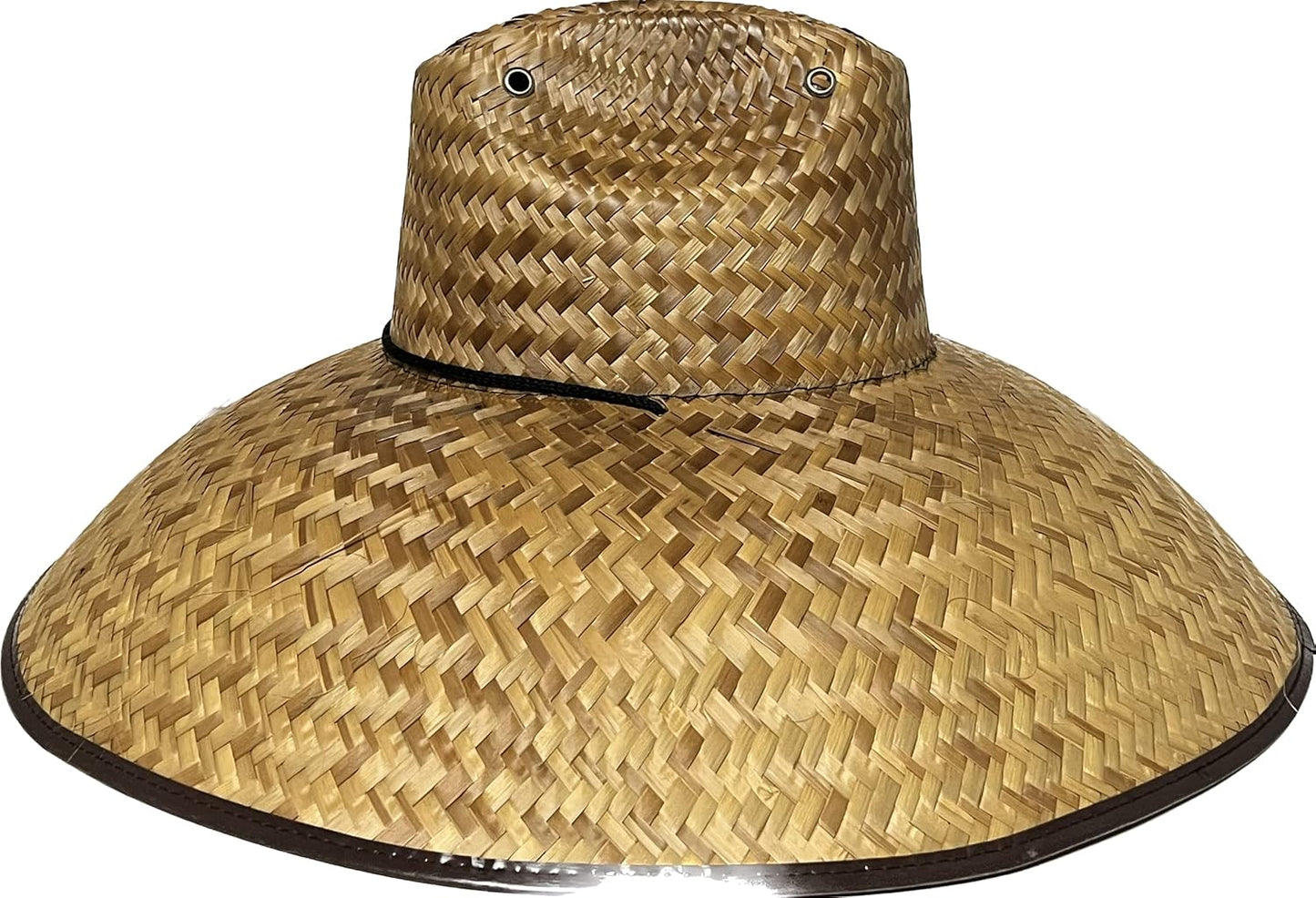 Extra Wide Brim Straw Sombreros Palma Lifeguard Style Sun Hat w/Chin Strap & Vented Crown OSFM Khaki