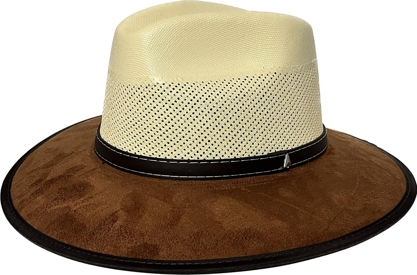 Wide Brim Western Cowboy Cowgirl Outdoor 2 Tone Faux Felt Band Style Sun Hat Vented Crown