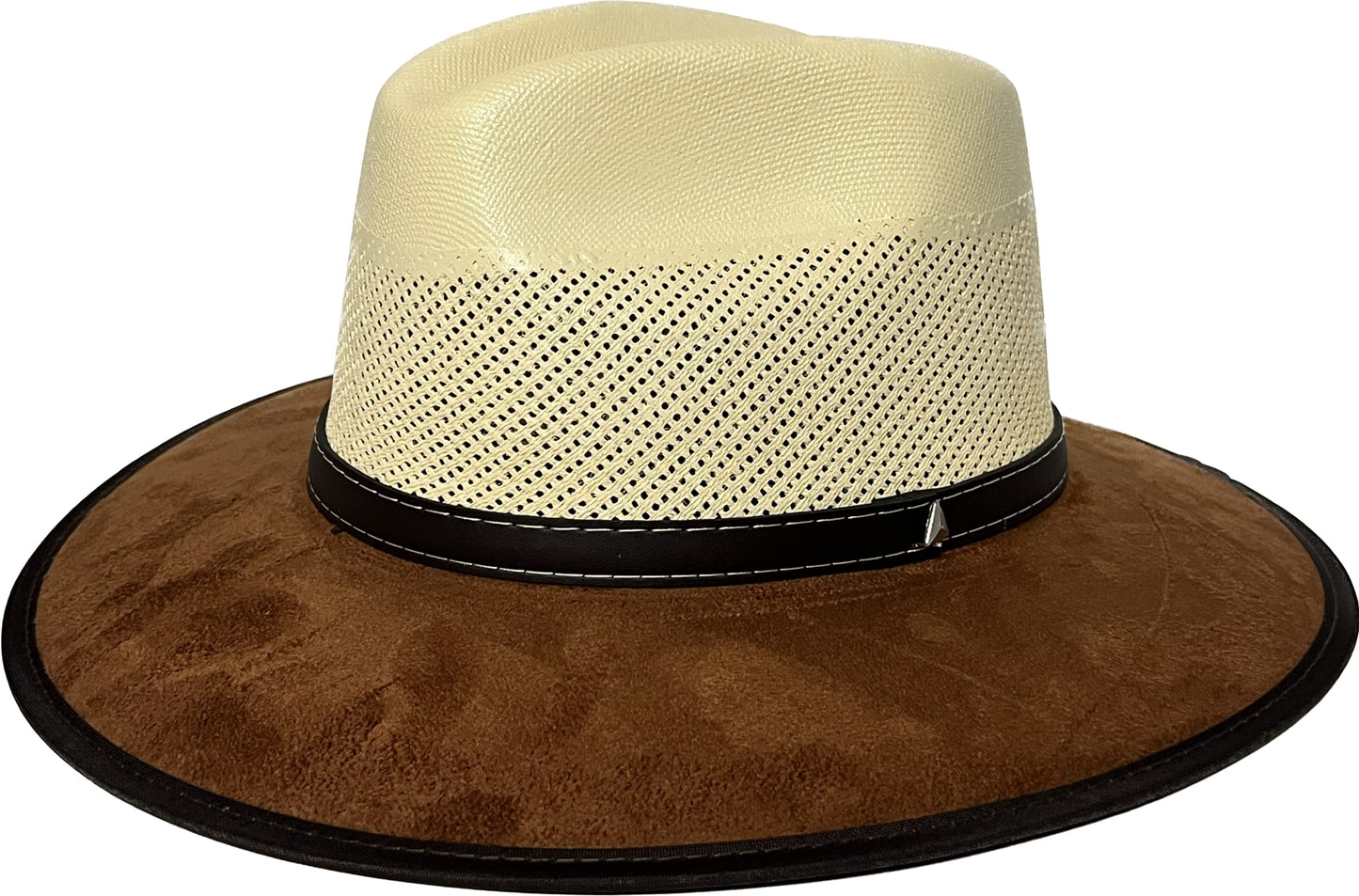 Wide Brim Western Cowboy Cowgirl Outdoor 2 Tone Faux Felt Band Style Sun Hat Vented Crown