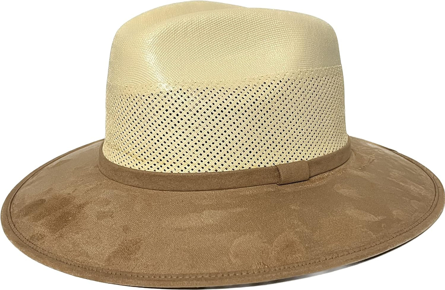 Wide Brim Western Cowboy Cowgirl Outdoor 2 Tone Faux Felt Band Style Sun Hat Vented Crown