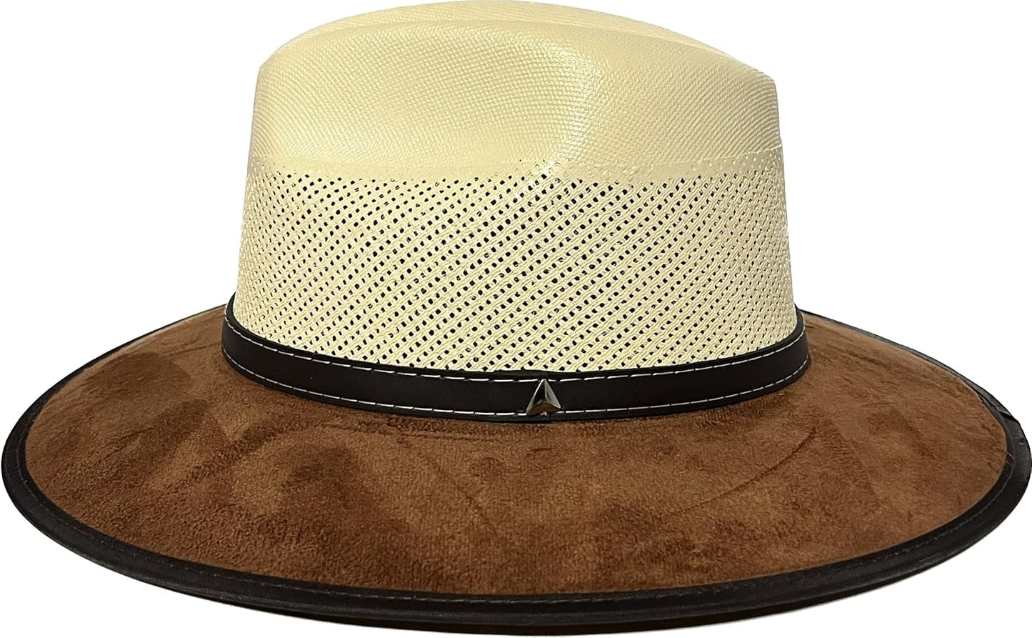 Wide Brim Western Cowboy Cowgirl Outdoor 2 Tone Faux Felt Band Style Sun Hat Vented Crown