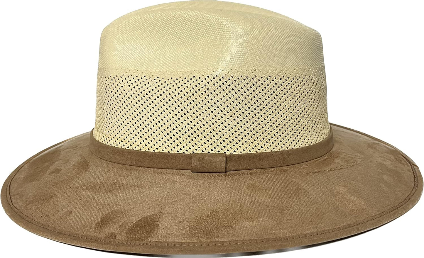 Wide Brim Western Cowboy Cowgirl Outdoor 2 Tone Faux Felt Band Style Sun Hat Vented Crown