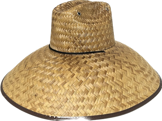 Extra Wide Brim Straw Sombreros Palma Lifeguard Style Sun Hat w/Chin Strap & Vented Crown OSFM Khaki