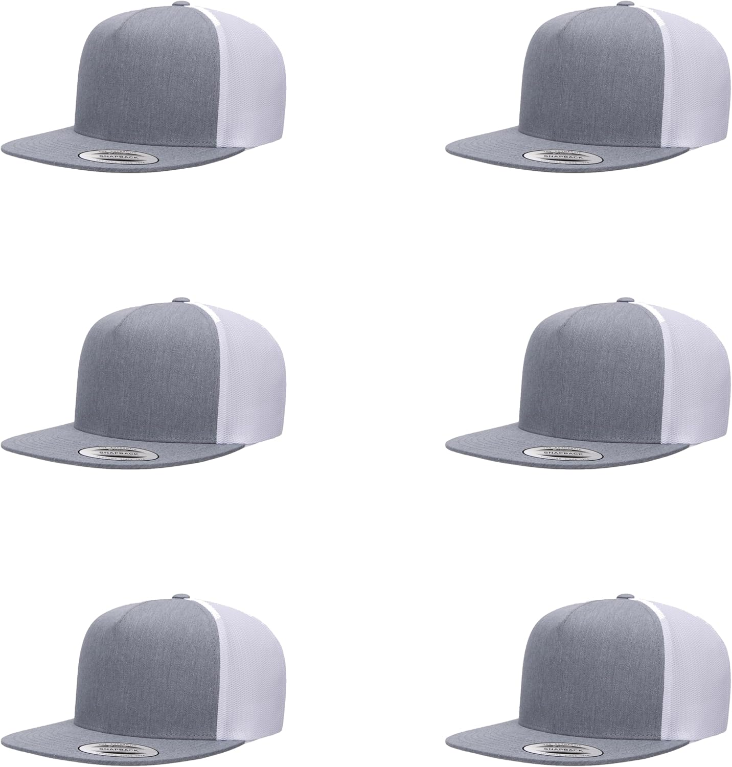 6Pcs Yupoong 5 Panel 6006 Yp by Flexfit Classic Trucker Snapback Hat Cap