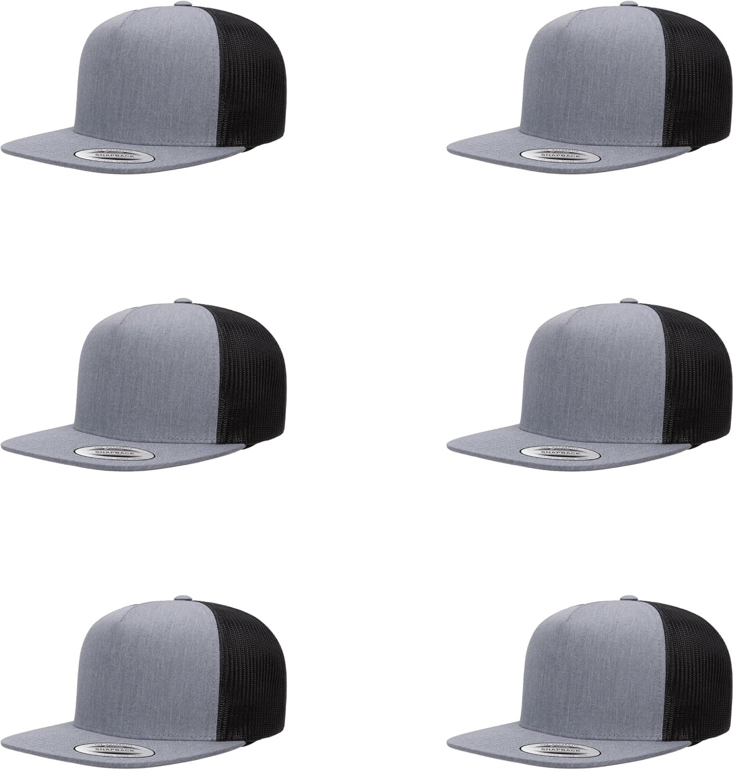 6Pcs Yupoong 5 Panel 6006 Yp by Flexfit Classic Trucker Snapback Hat Cap