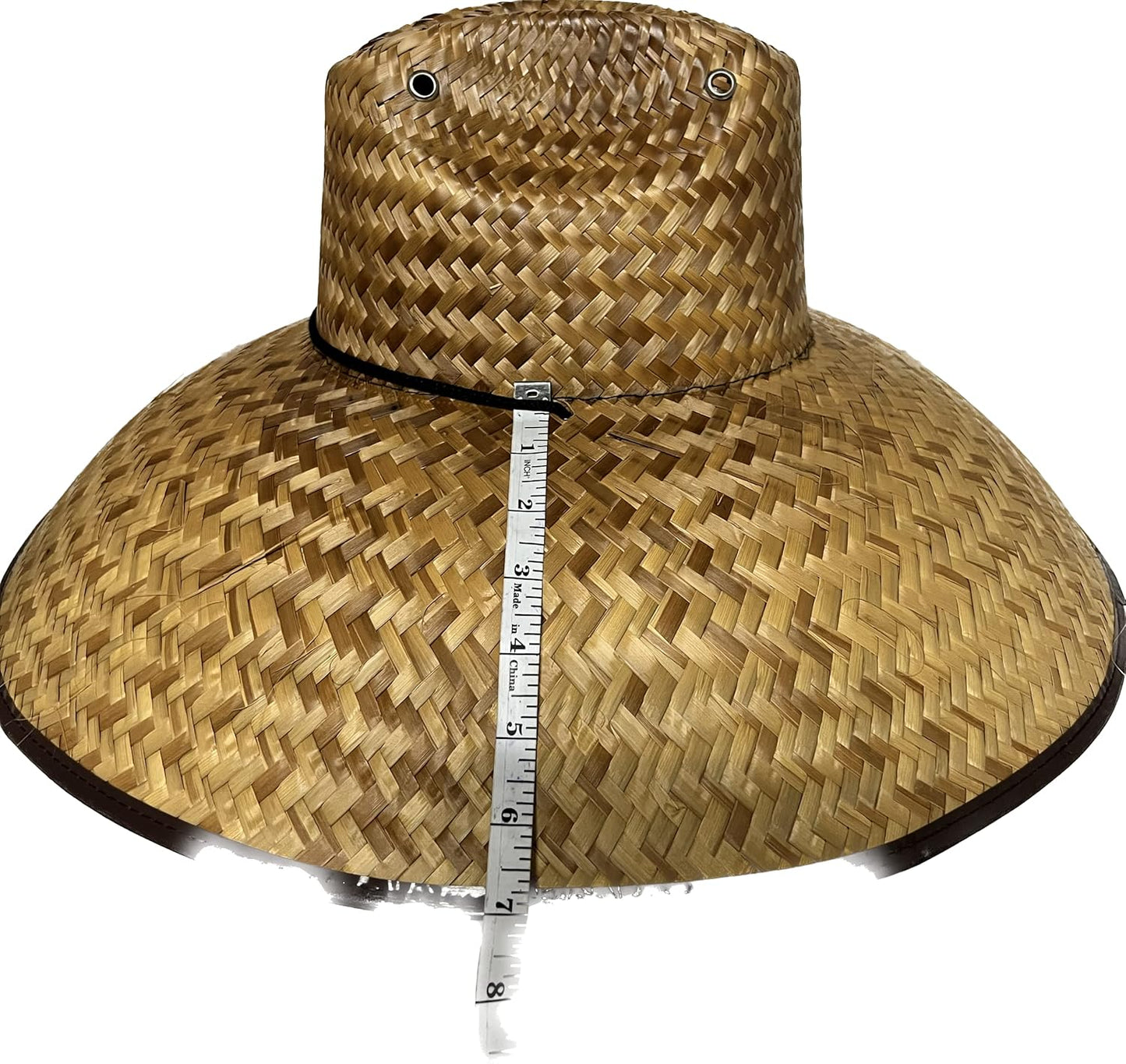 Extra Wide Brim Straw Sombreros Palma Lifeguard Style Sun Hat w/Chin Strap & Vented Crown OSFM Khaki