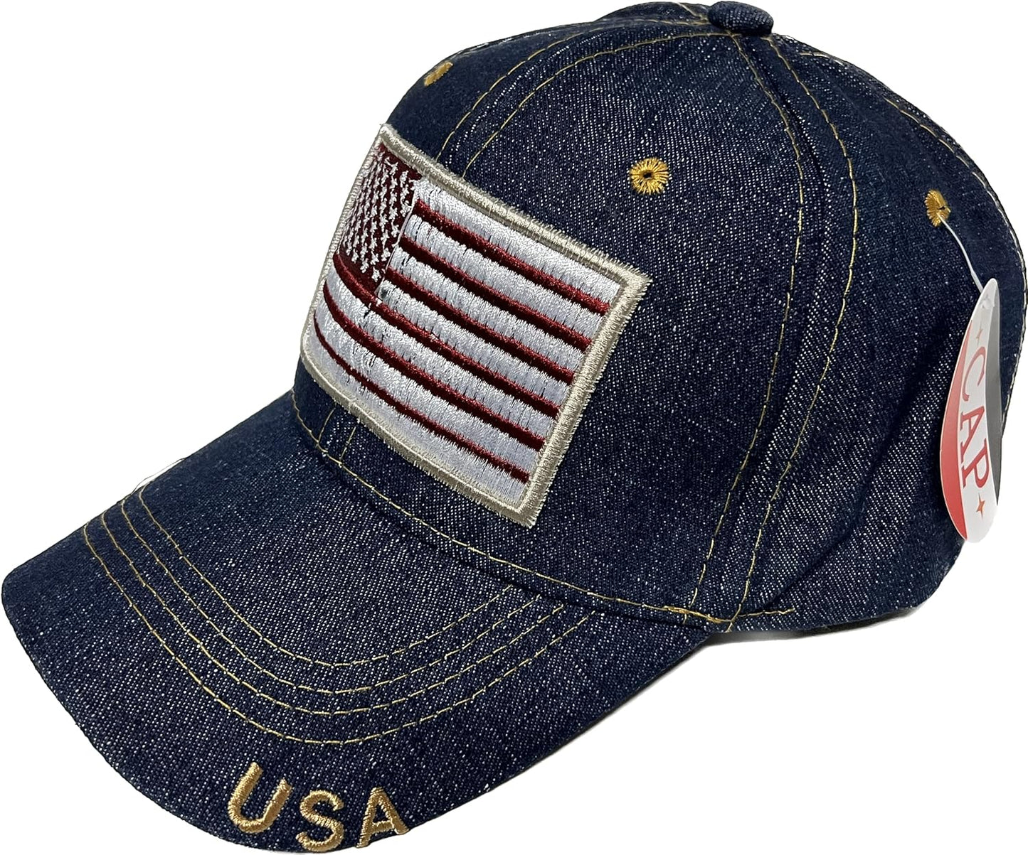 USA American Flag Jean Style Baseball Cap Adjustable Embroidered Outdoor for Men Women